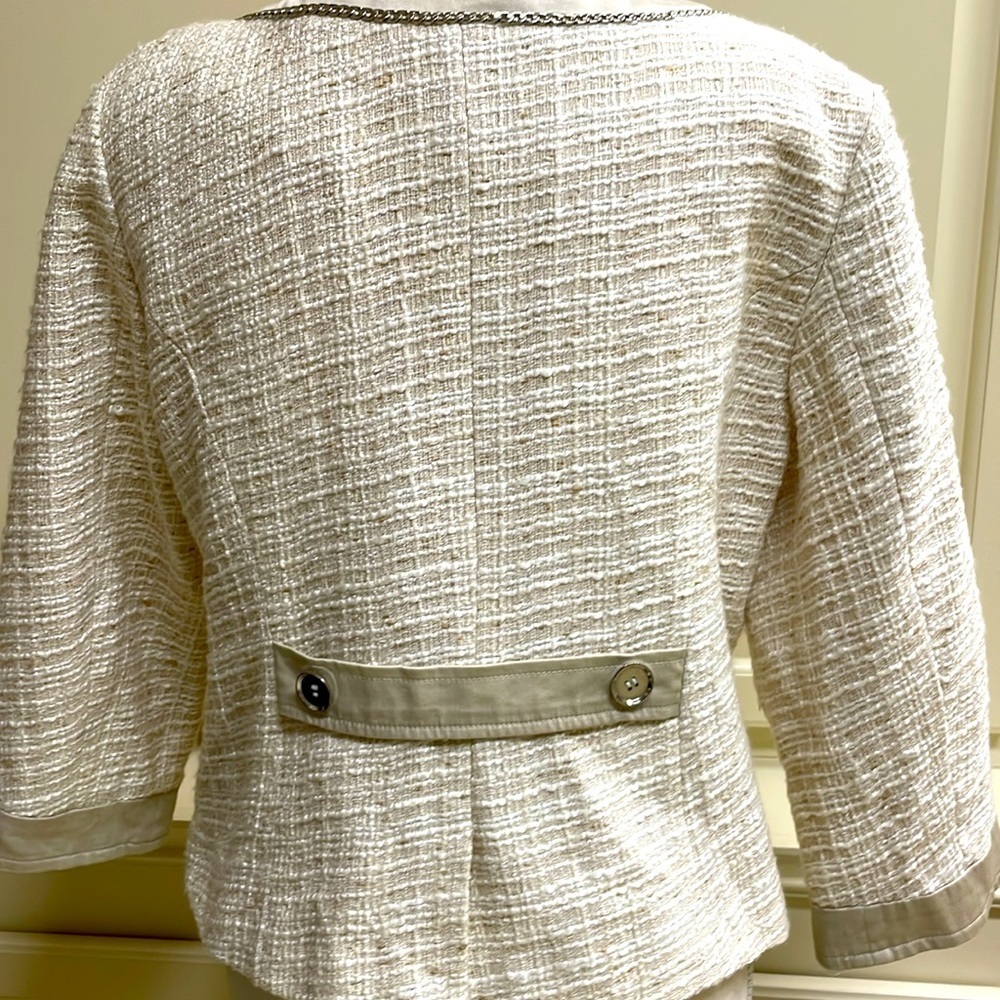 Katherine New York Cream Bouclé Blazer Jacket 3/4 Sleeve Contrast Trim - Picture 3 of 6